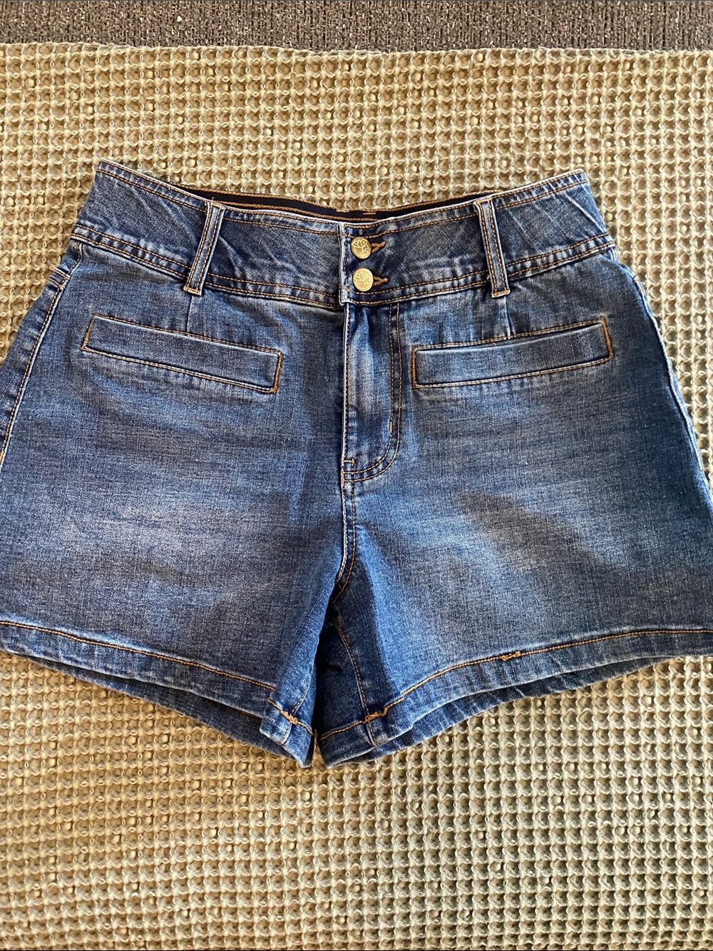 Draper James Medium Blue Denim Shorts with Double Button